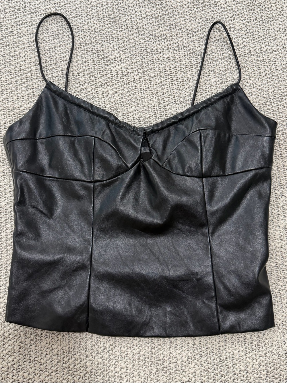 Cider Black Faux Leather cut out adjustable cup top spaghetti strap - medium